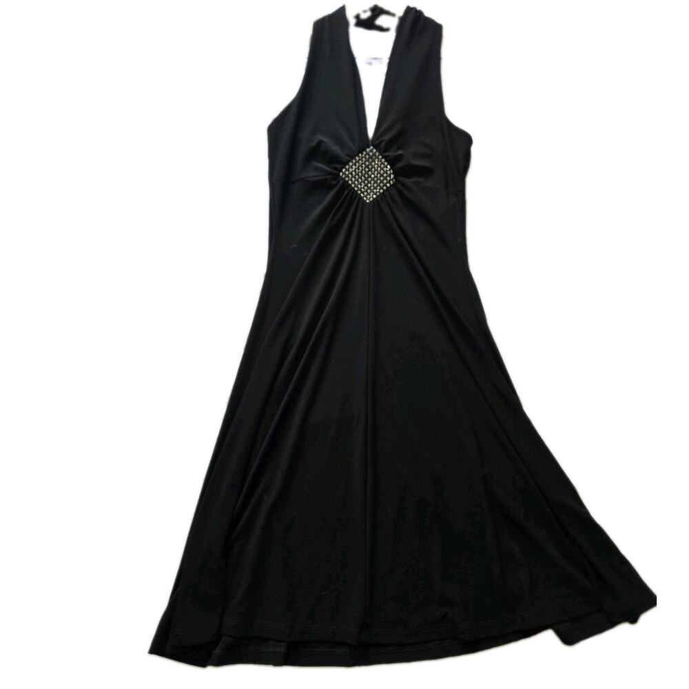 Vintage Y2k Forever 21 Black Midi Halter Dress Medium Hoco Party Glam Date Night - Picture 2 of 9
